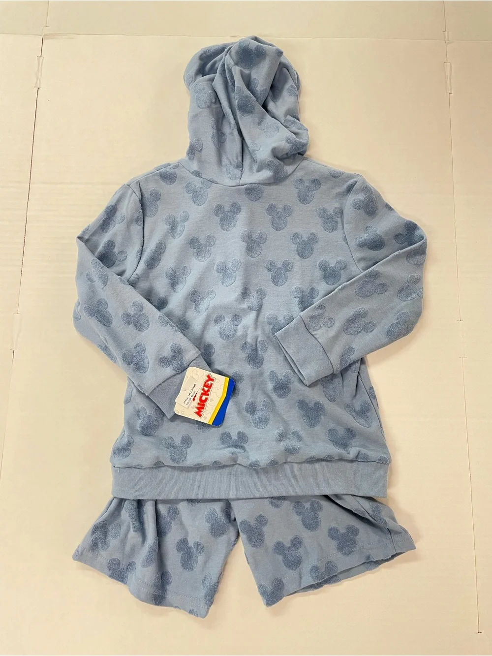 NWT Disney Junior 5/6 Mickey Cotton Blend Hoodie Shorts Set Blue Mouse Logo